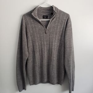Haggar Gray Ripped Quarterzip Pullover Sweater